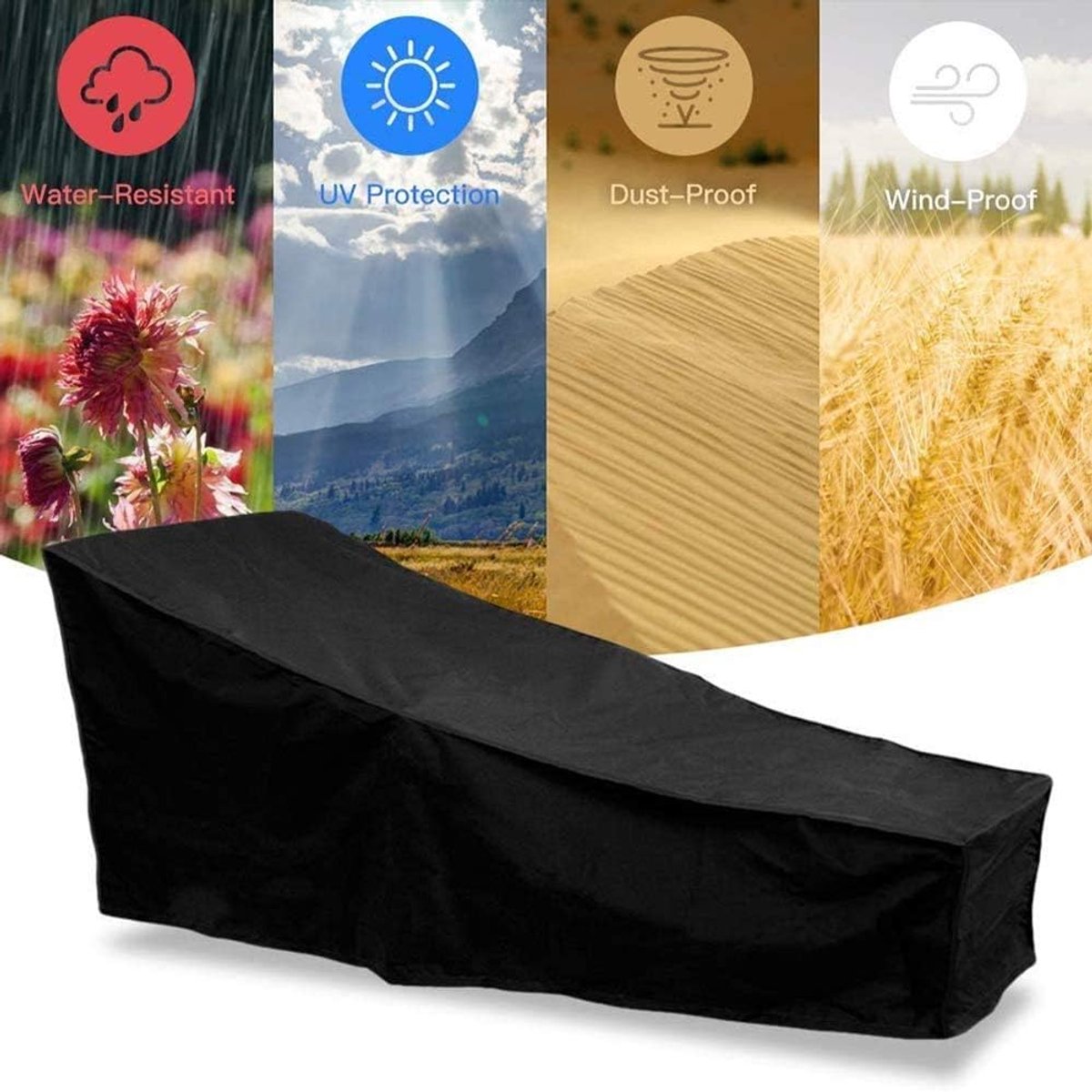 Cover for Garden Lounger 420D Oxford Fabric Black Garden Lounger Oxford Fabric on Garden Furniture Protects Against - ShopVlot