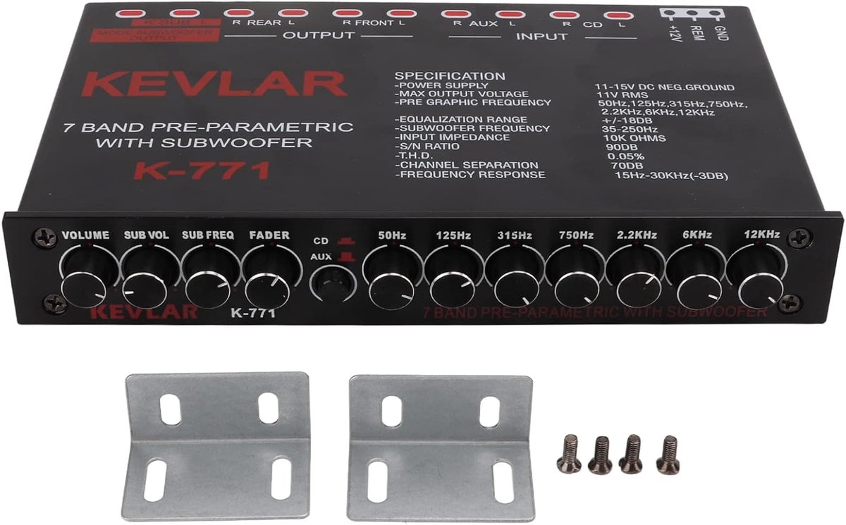 SnelShoppen - 7-Band Graphic Equalizer Auto-o, Universele 7-Band Loodpass met Variabele Gain Aanpassing voor Stereo Systeem, Hoog Ingang EQ voor Auto