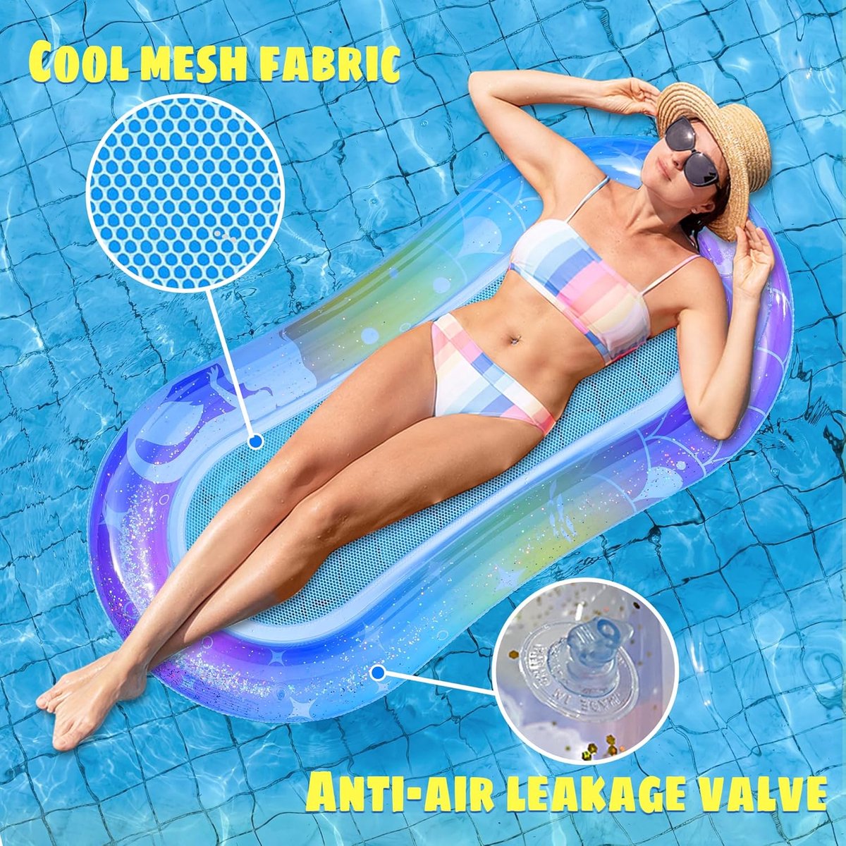 Opblaasbare Zwemstoel - Opblaasbare Pool Float Volwassene - Zwemstoel met Rugleuning en Mesh Zitting - Drijvende Ligstoel voor Zwembad - Opblaasbare Waterstoel voor Strand Meer en Vakantie - Max. 210 kg – foto 2