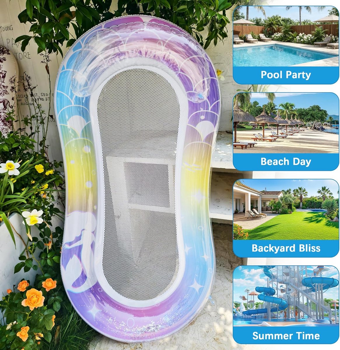 Opblaasbare Zwemstoel - Opblaasbare Pool Float Volwassene - Zwemstoel met Rugleuning en Mesh Zitting - Drijvende Ligstoel voor Zwembad - Opblaasbare Waterstoel voor Strand Meer en Vakantie - Max. 210 kg – foto 8