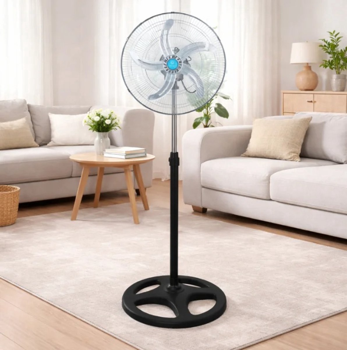 Bol.com Ventilator Staand – Statiefventilator – Vloerventilator – 125 CM - 90° Oscillatie – 5 Ventilatorbladen – Stille Werking – Verzwaarde Voet - Staande Ventilator aanbieding