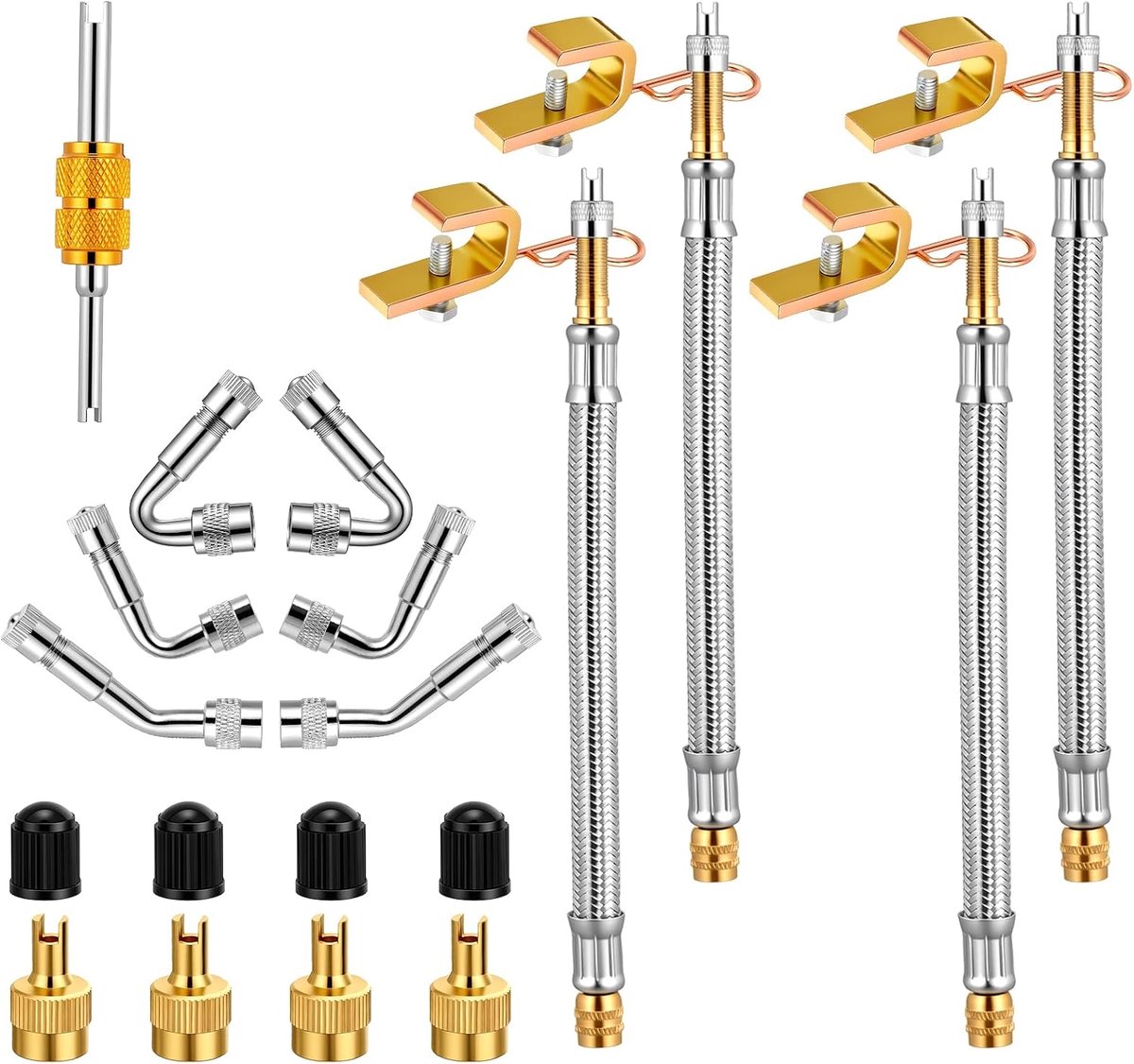 10Pcs 7 Inch Valve Stem Extension Kit, Aluminum Alloy Tire Valve Stem Extenders with 45/90/135 Degree Angles for Truck RV Motorhome Trailer Dual Wheel Vehicles