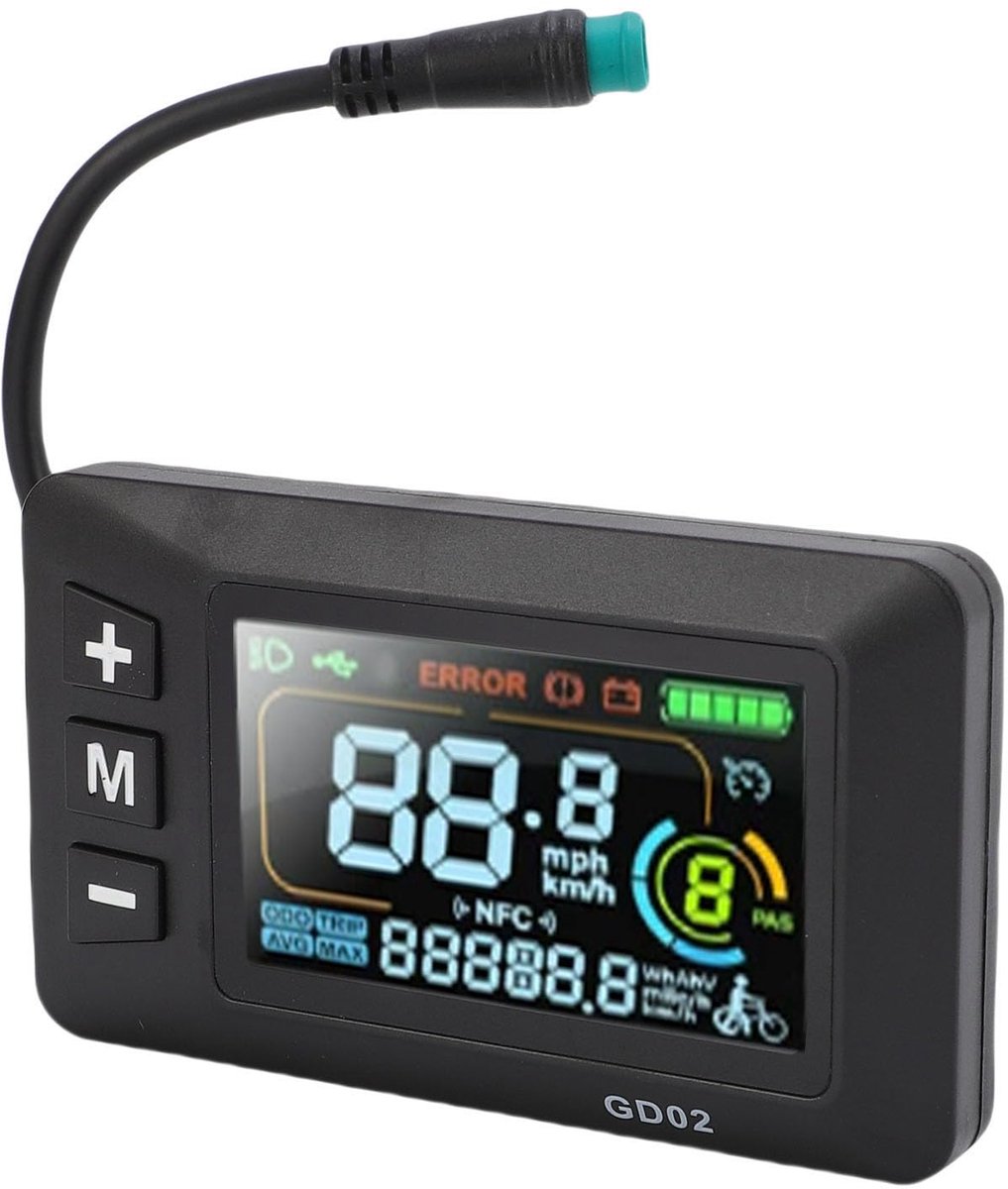 SnelShoppen - Oreilet Opgestane Elektrische Fiets LCD Display JN GD02, Duurzaam Kleur Display Paneel met 5 Kernen Regenbestendige Kabelconnector voor