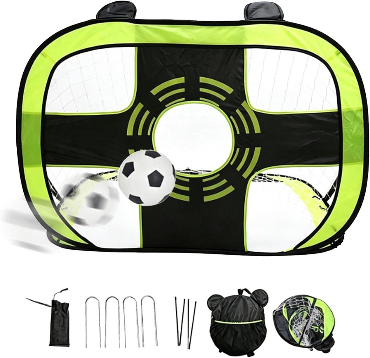 Draagbaar Voetbaldoel - Opvouwbaar Trainingsdoel - Voetbaltraining Oefenen - Ingebouwd Schietdoel - 120 x 80 cm - Groen