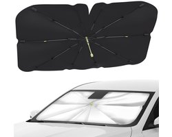 Ryoudavell - Zonnescherm Auto voor Voorruit 140x75cm - Opvouwbare Paraplu Zonnescherm met 180° Buigbare Steel - UV-Protectie Warmte-Isolatie - Auto Parasol Geschikt voor Meeste Personenauto's en SUV's - Zilver Zwart