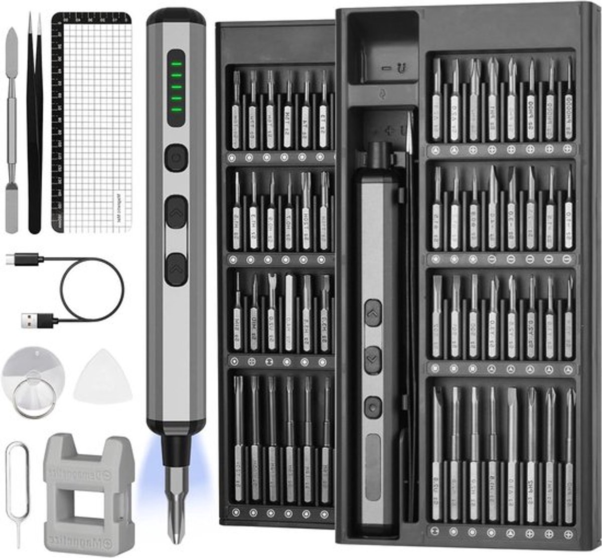 72-in-1 Mini Elektrische Schroevendraaier Set met 64 S2 Magnetische Stalen Bits, Precisie Tool voor Smartphones en Elektronica met 5-Snelheden Koppel