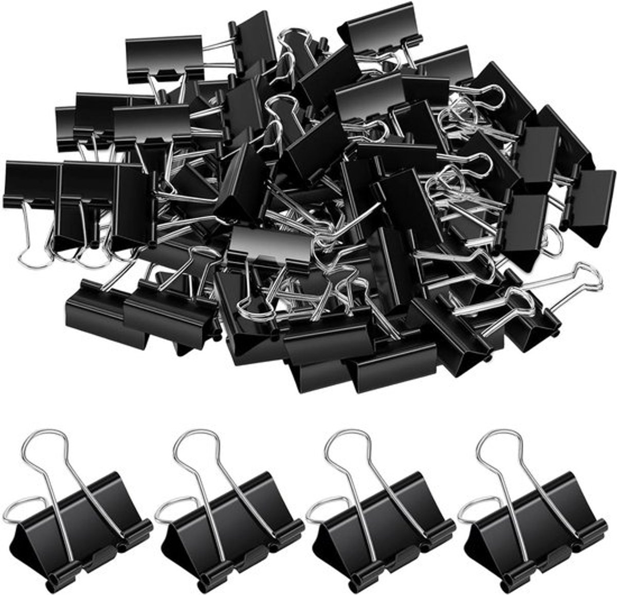 156 metalen vouwclips 32 mm, zwarte ringbandclips voor documenten, notities en papierorganisatie, middelgrote bulldog clips