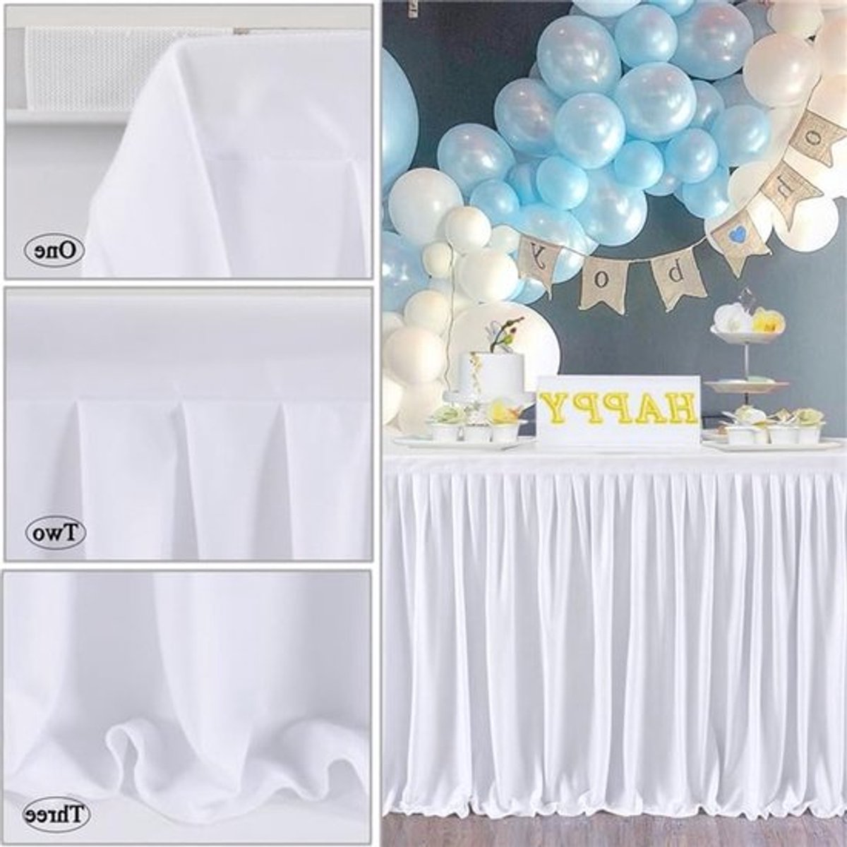 Elegante Tafelrok met Plissé Rimpel voor Feestdecoratie, Babyshower, Bruiloft en Verjaardag, 0.4 x 2.73 m