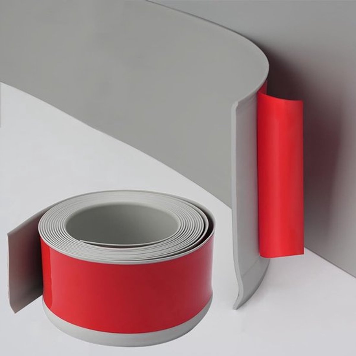 Zelfklevende PVC plinten 10 cm x 3 m - flexibele decoratieve lijsten voor keuken, badkamer en woonkamer (grijs, 3 m)