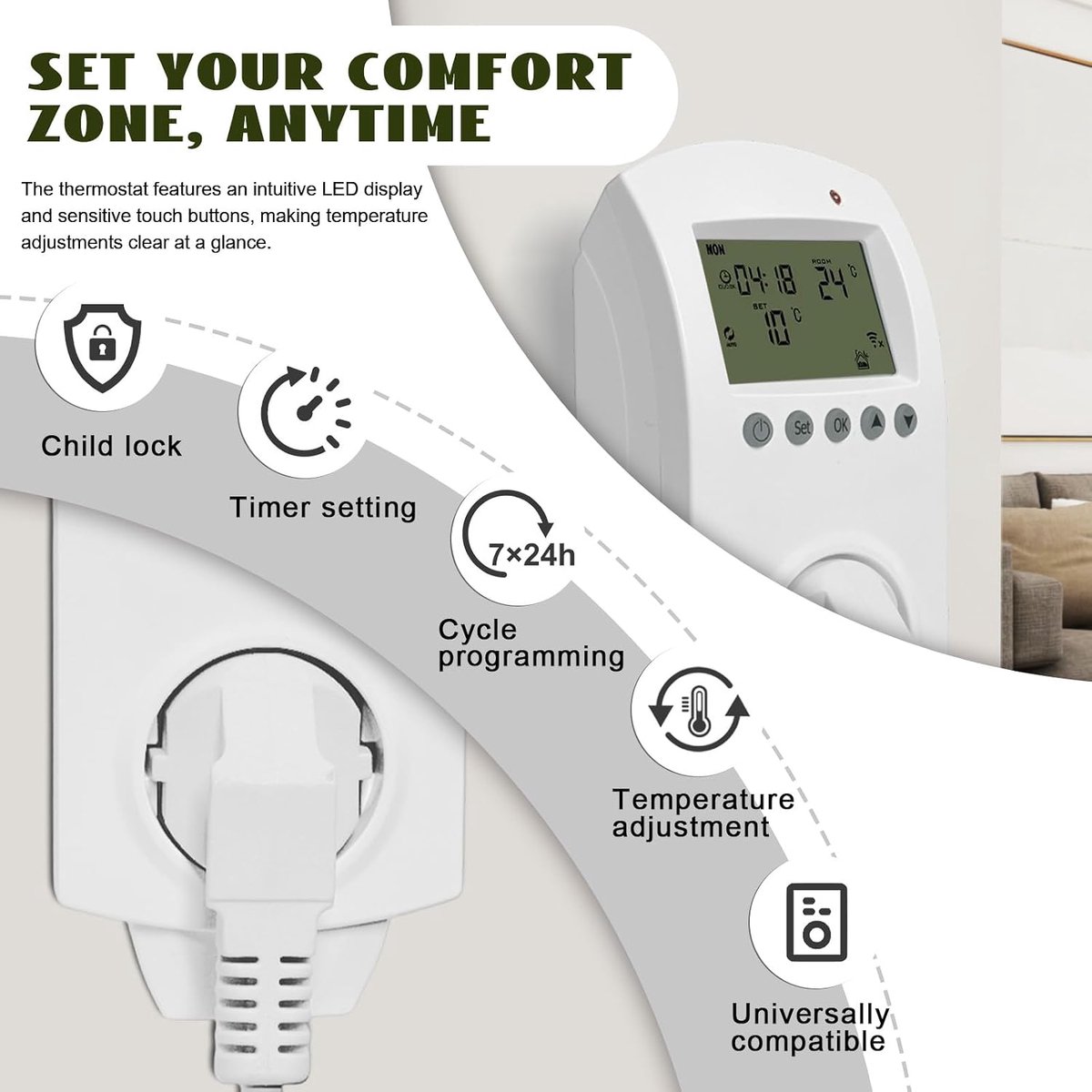 infraroodverwarming 600 watt - wandmontage - thermostaat - snel op temperatuur in 1-3 minuten - ShopVlot