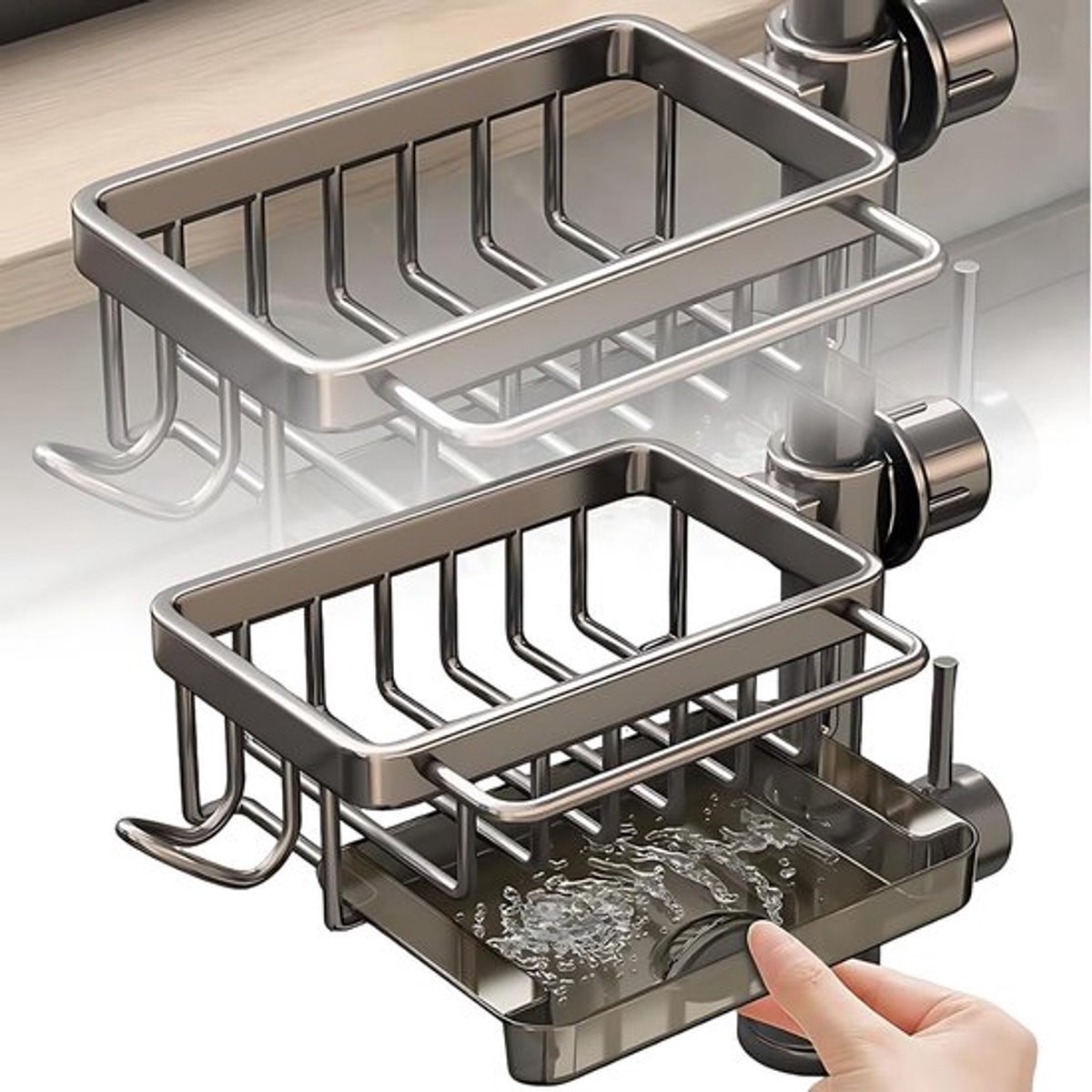 Multifunctionele Organizer voor Keukenspoelbak - Verstelbare Houder voor Sponsen, Handdoeken en Zeep, Geschikt voor Ronde Waterleidingen van 0.7-1.1 Inch