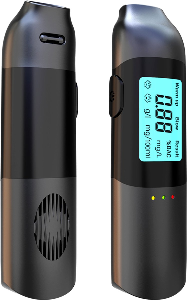 Ademtestapparaat – Draagbaar ademtestapparaat – Digitaal ademtestapparaat – Geen adem nodig – USB-C oplaadbaar – Zwart