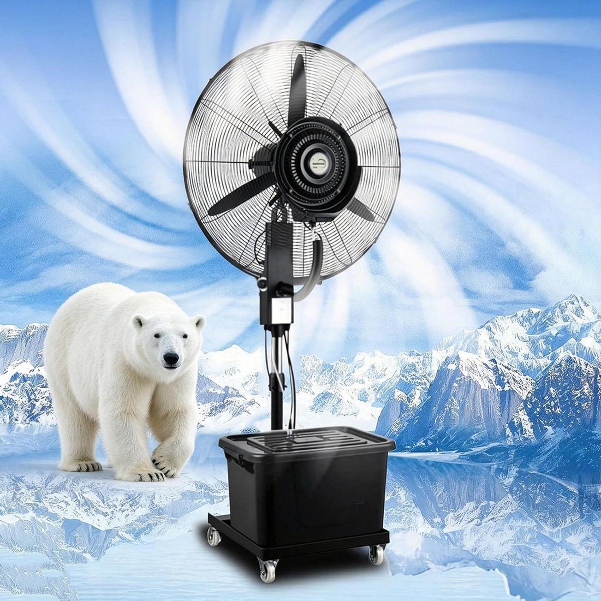 Vernevelende Staande Ventilator - Luchtkoeler Verstuiver - Ruimte Koelen - 42L Waterreservoir - 81cm Hoog - Zwart