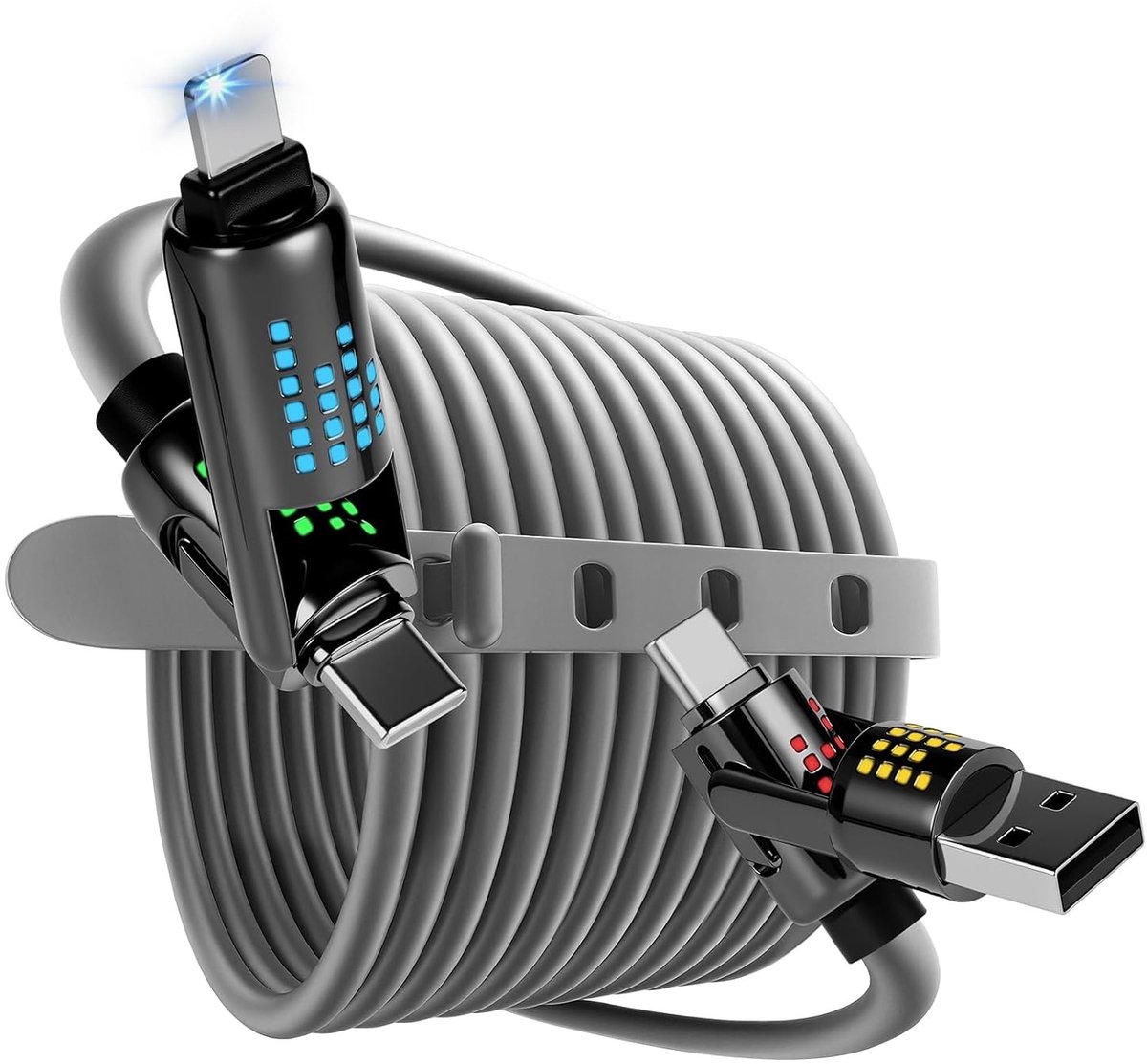 240W 4-in-1 USB C Oplaadkabel - Snelle Oplader en Gegevenskabel voor Telefoons, Laptops en Tablets met Type C/A naar C/L en Lightning Aansluiting
