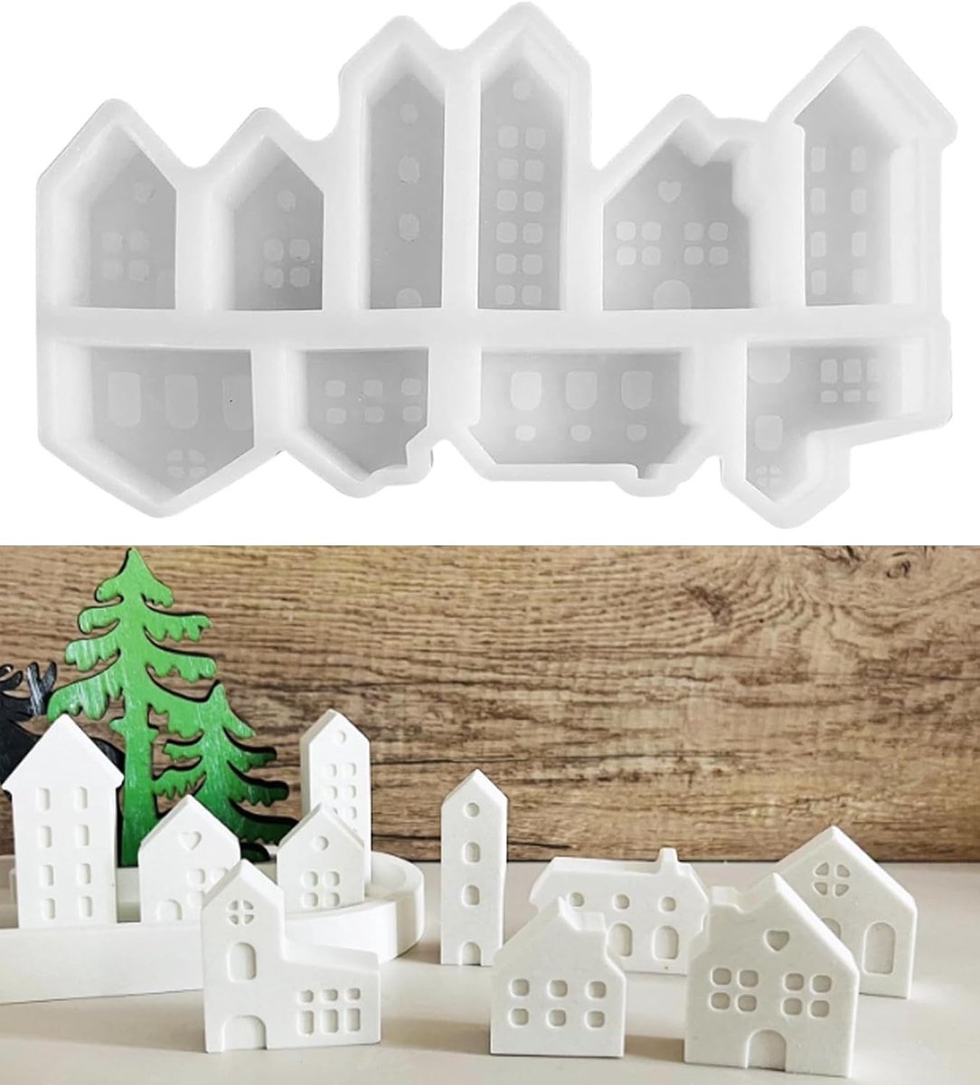 Creatieve Siliconen Mallen voor Mini Huizen - 10 Mallen voor Gips, Beton en Kaarsen Gieten