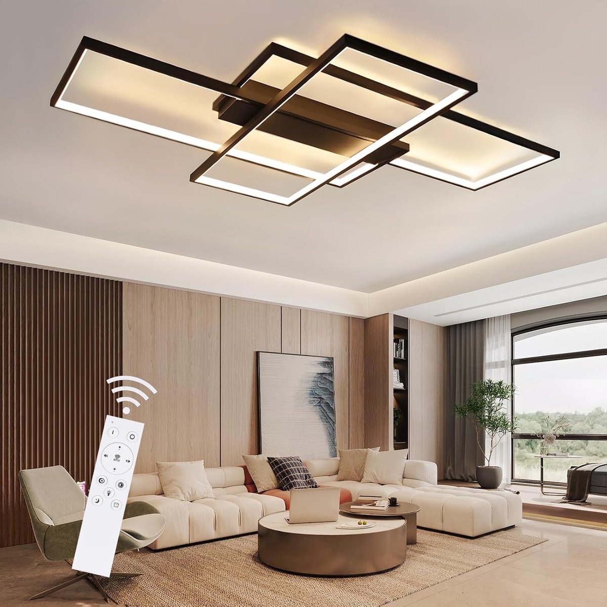 Plafondlamp 100 cm dimbaar - zwart - modern geometrisch design - ideaal voor de woonkamer - ShopVlot