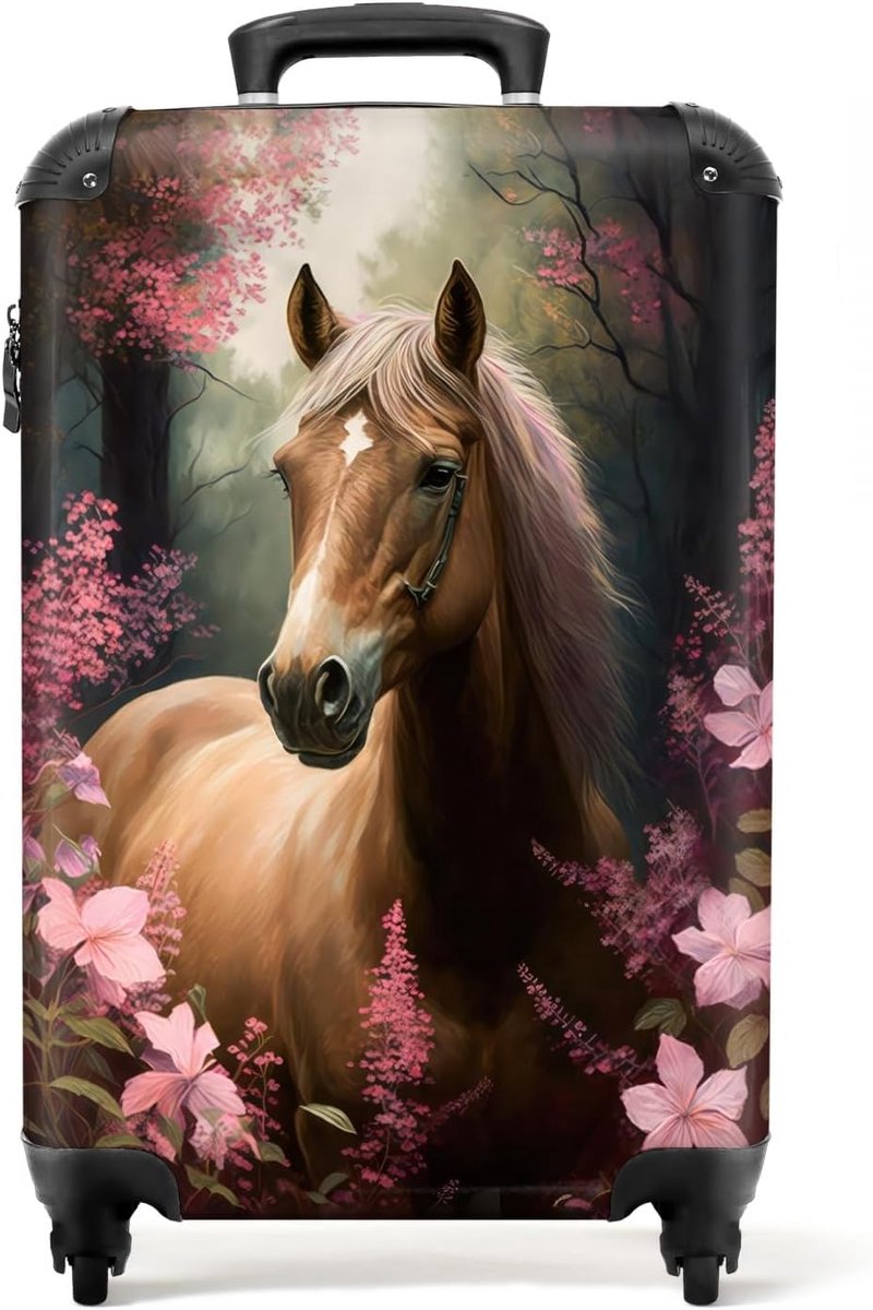 Kinderkoffer met wielen 55x35 cm - Roze bloemen - Paarden thema - Ultralicht handbaggage - ShopVlot