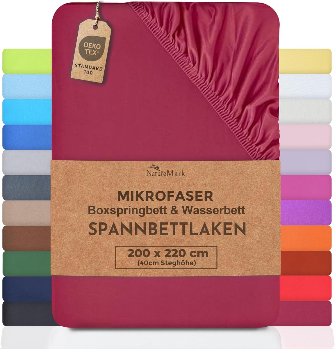 SnelShoppen - Microfibre Hoeslaken voor Boxspring en Waterbed, 200 x 220 cm, 40 cm Matrashoogte, 100% Polyester, Bordeauxtint, Ademend en Comfortabel