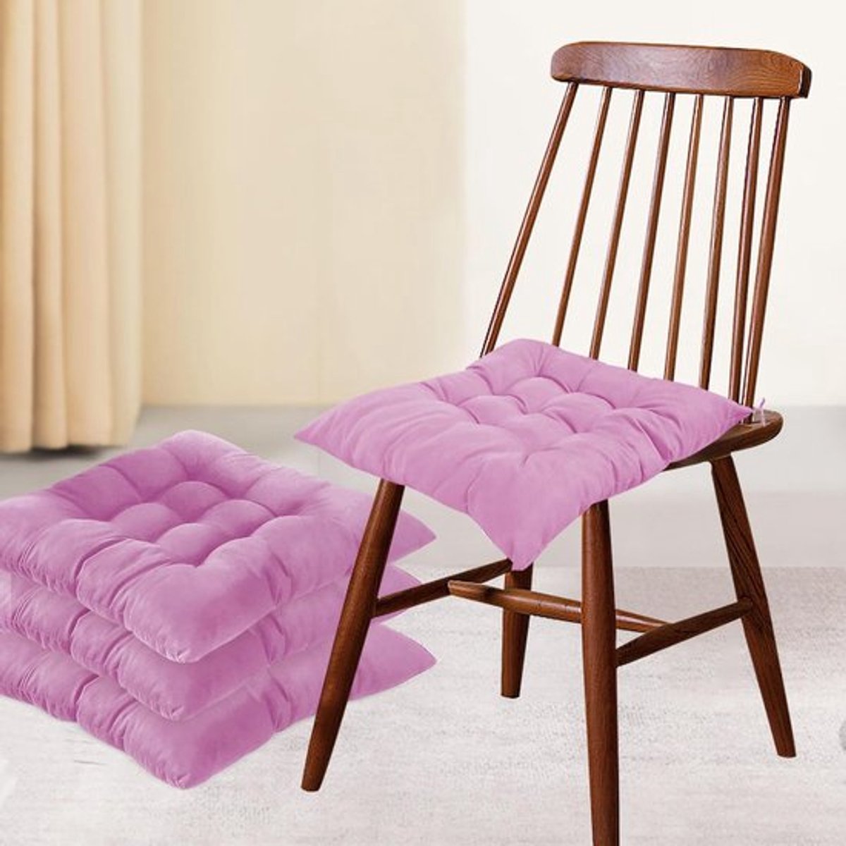 Set van 4 Stoelkussens, Zitting Kussen, 40 x 40 cm, Voor Binnen en Buiten, Geschikt voor Eetkamer, Tuin en Kantoor, Lichtpaars Kussen voor Comfort en Stijl