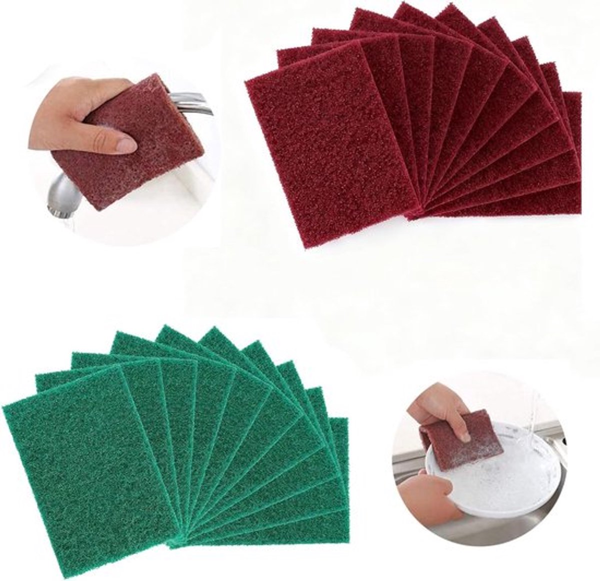 20 Stuks Schuurdoeken, Schurende Schoonmaak Sponsen voor Keuken, Afvoer en Kom (Rood Groen)