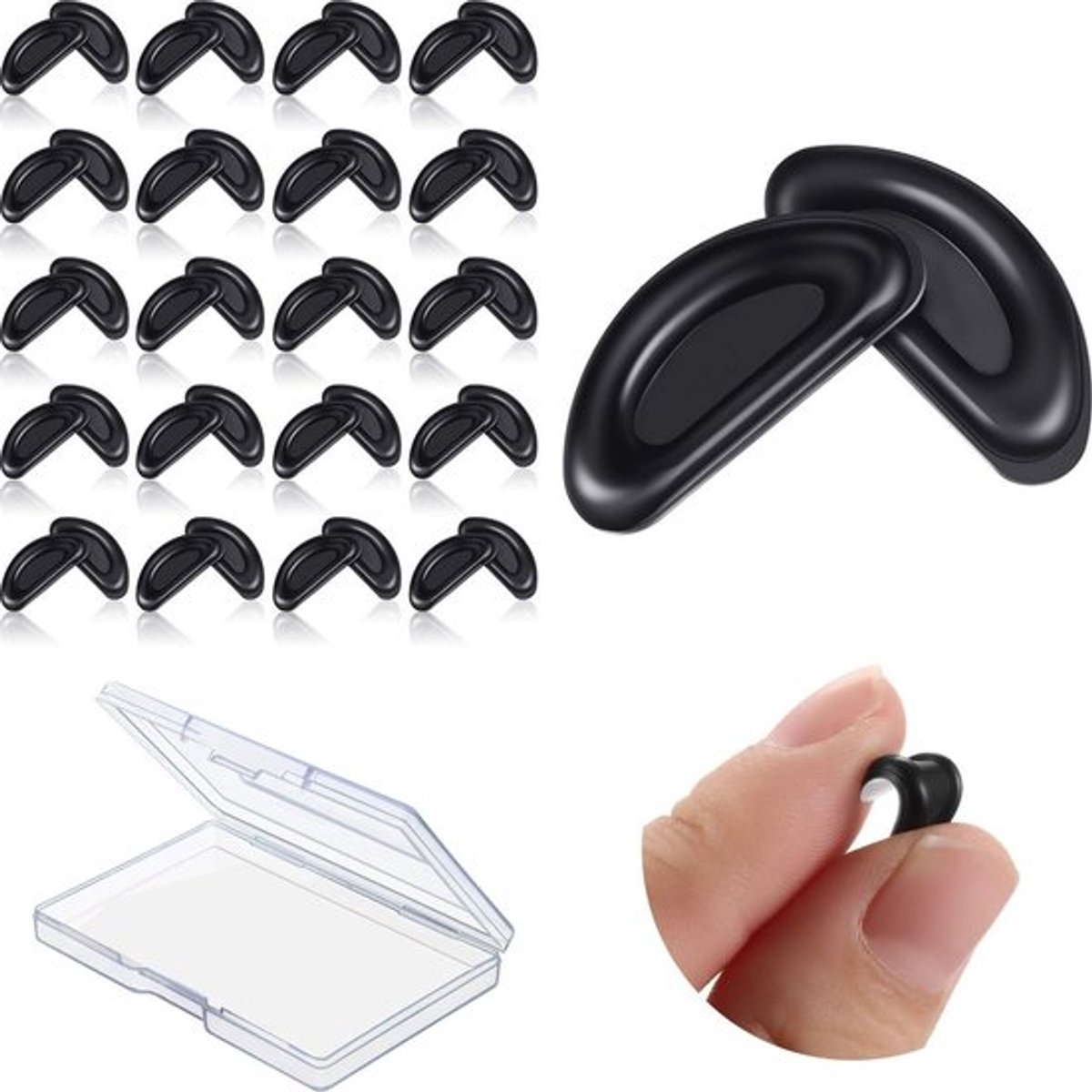 24 Paar Zelfklevende Neussteunen voor Brillen, D-vormige Slices van Zacht Silicone, Antislip Neuspads voor Brillen en Zonnebrillen, 15mm (Zwart)