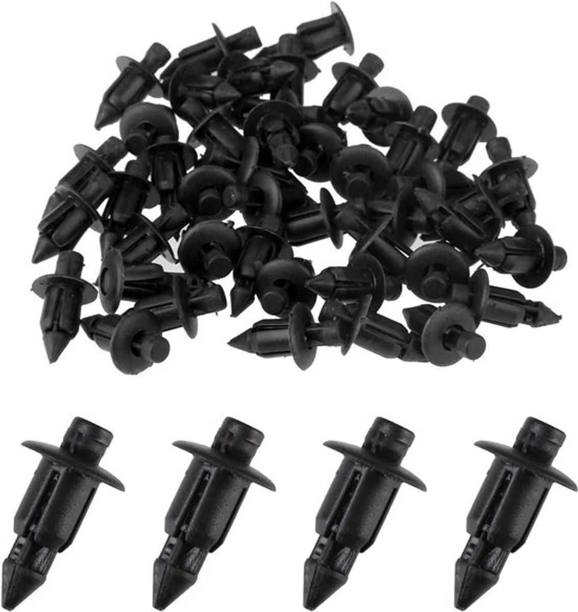 Kunststof Klinknagels - Spreidklinknagels Bevestiging - Auto Motor Bevestigen - 6mm Diameter Duurzaam - 50 Stuks - Zwart