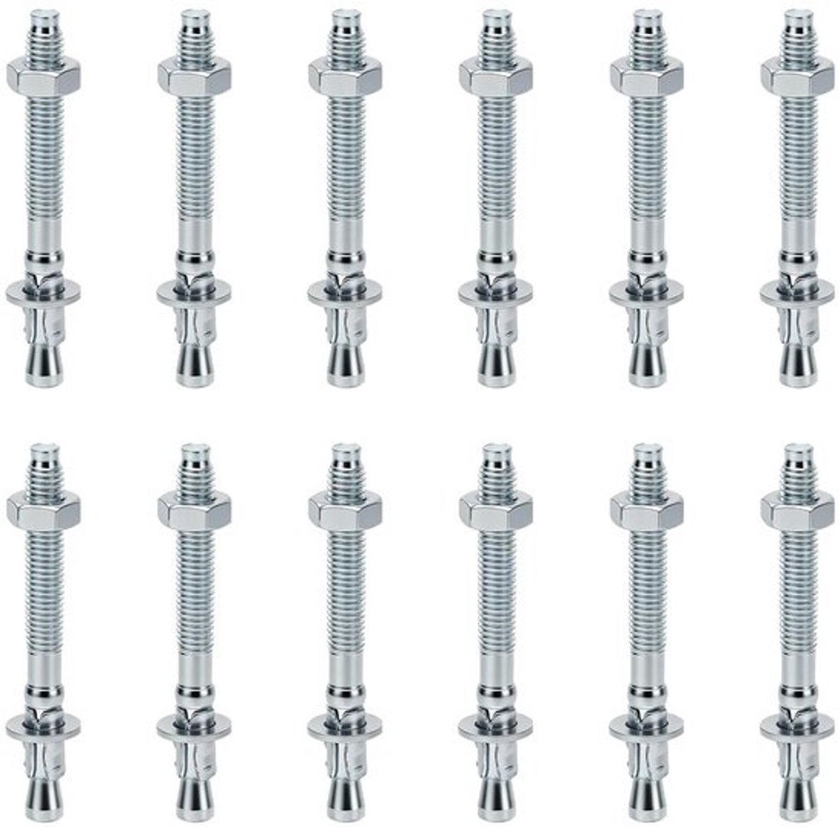 12 Stuks M8 x 8cm Stevige Pluggen - Metaalankers met Moer en Ring, Ideaal voor Beton en Constructie