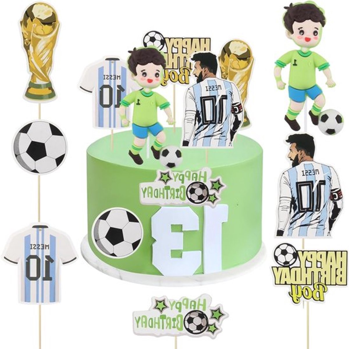 7-delige Verjaardagsdecoratie voor Voetbalthema - Taartdecoratie, Feestversiering en Sportaccessoires voor Jongens