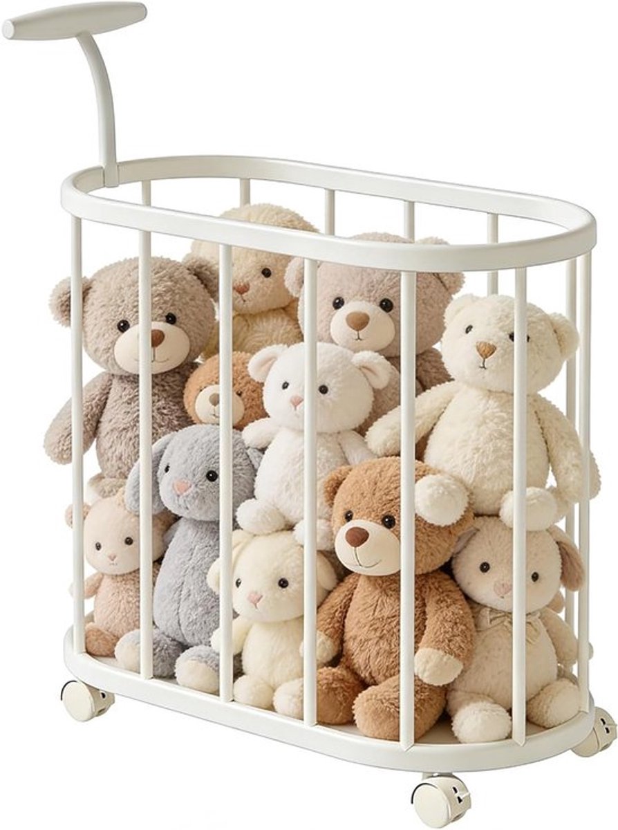 Opbergwagen voor Pluche Dieren met 360° Remwielen, Speelgoed Organizer voor Kinderkamer, Ruimtebesparend en Praktisch, 58 x 29 x 72 cm