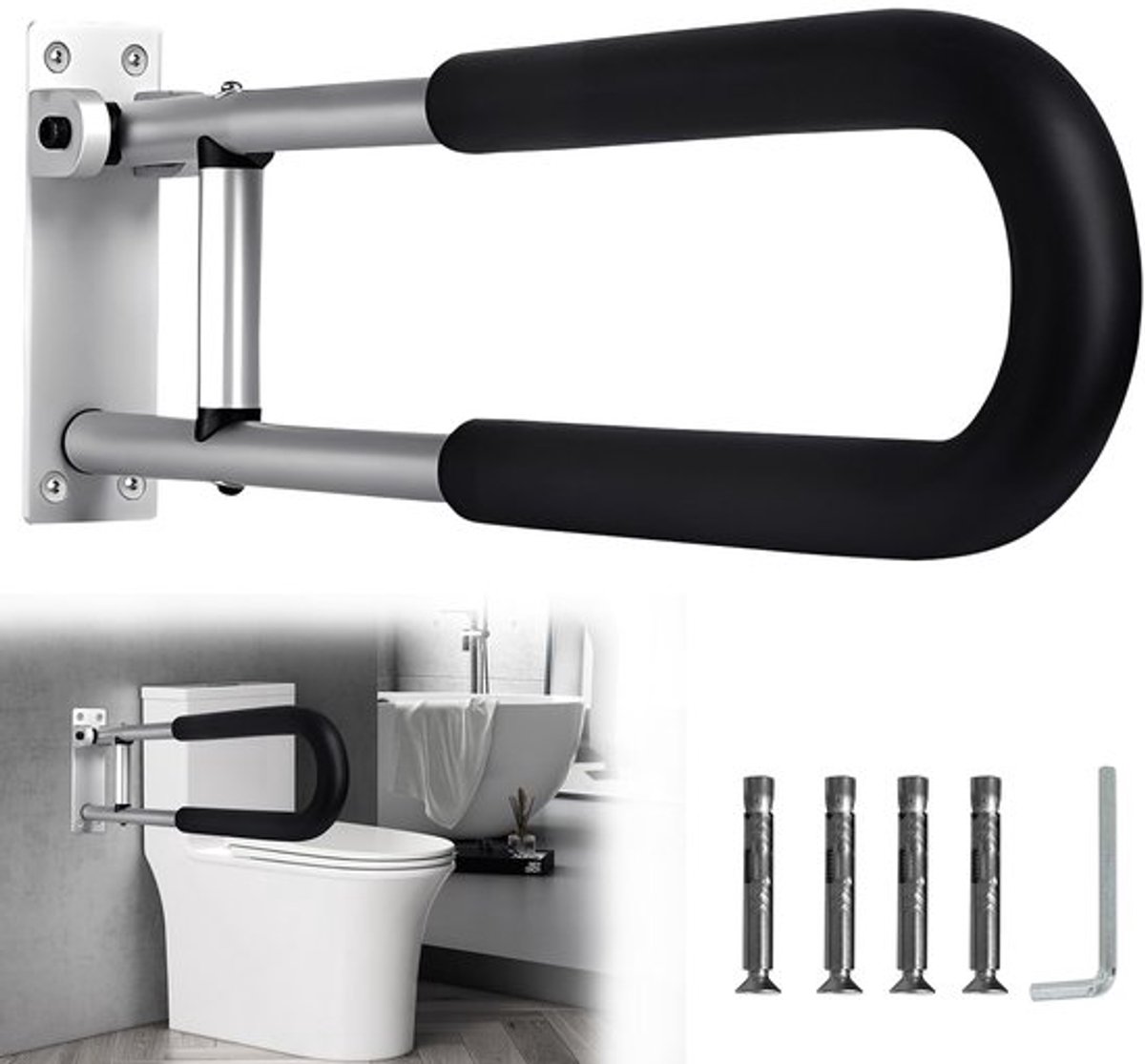 Toiletgreep Opvouwbaar 90° - Antislip Ondersteuning - Handgreep Badkamer - Handgreep voor Gehandicapten - Belastbaar tot 120 kg - Ruimtebesparend Ontwerp
