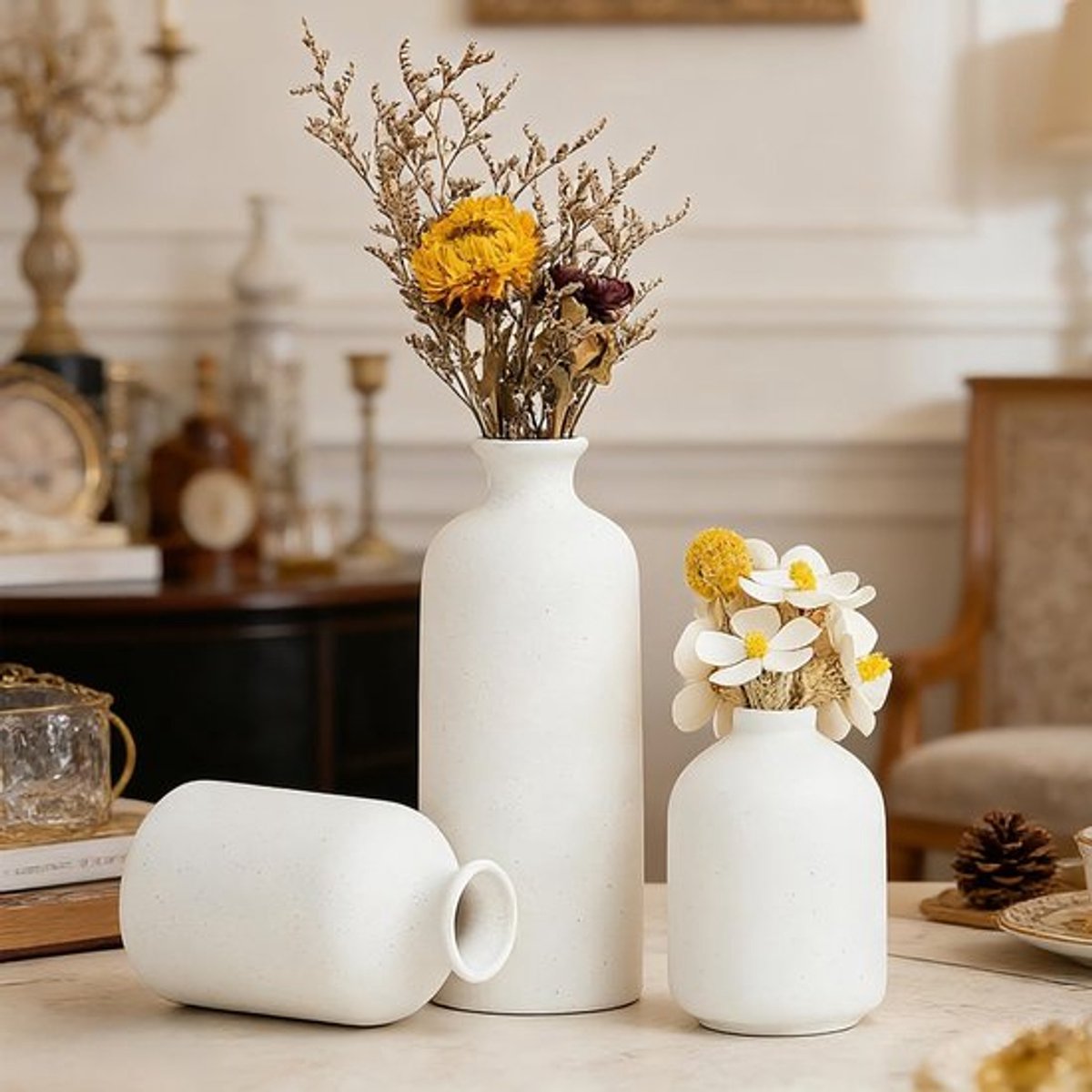 Set van 3 Keramische Vazen, Moderne Minimalistische Decoratie voor Woonkamer, Tafelcentra en Bruiloften, Ideaal voor Thuisdecoratie en Boekenplank