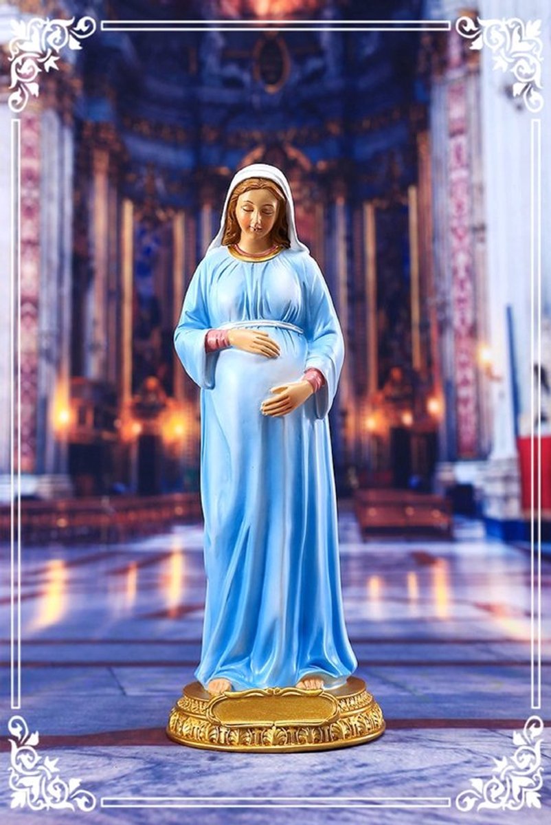 Standbeeld Maagd Maria - Zwangerschap Beeld - Religieuze Decoratie - Hars Ornament - Katholieke Tuin Decor - Handgemaakt Design