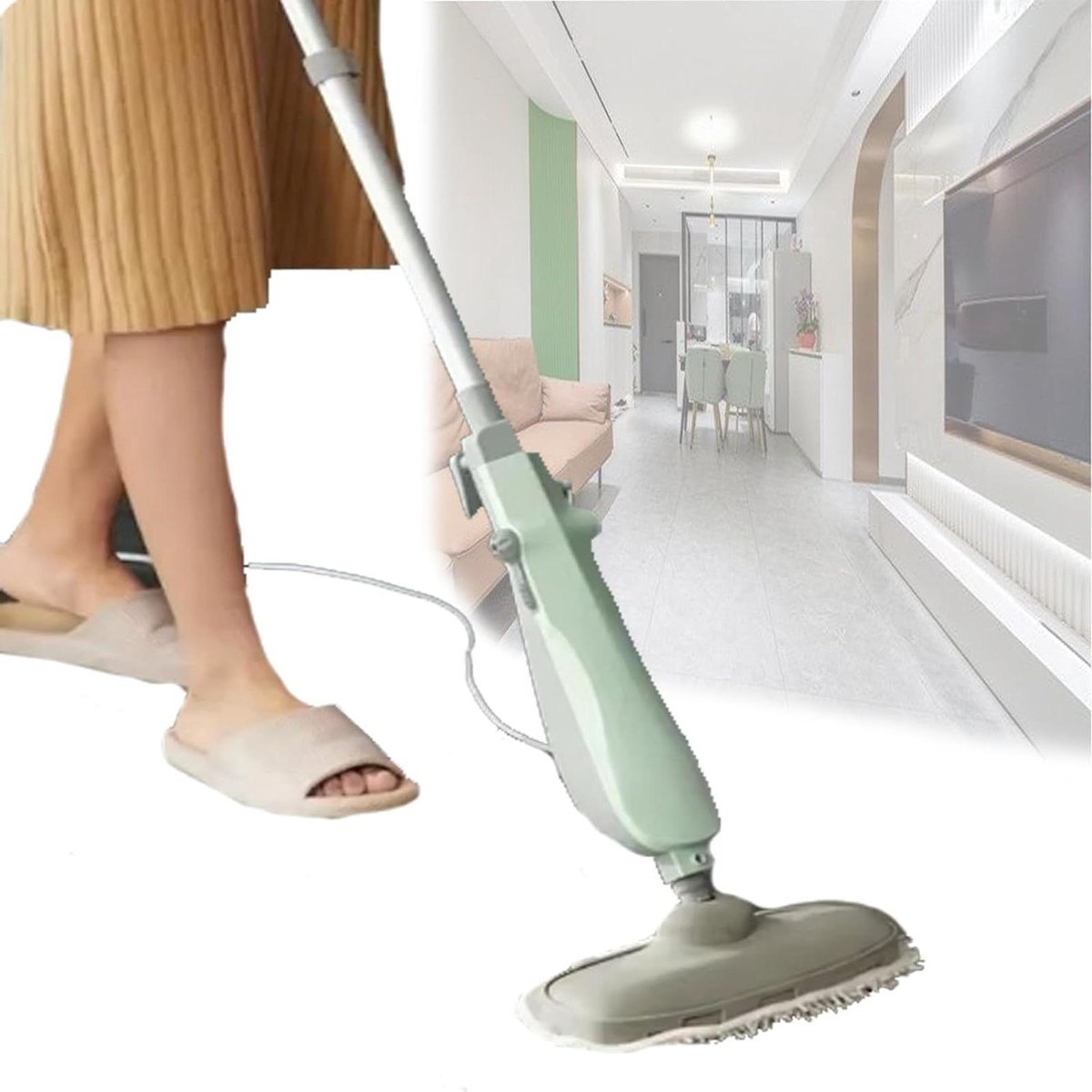 Stoomreiniger - Stoommop Sterilisator - Vloeren Reinigen - Nano Stoom Technologie - 100-118cm Verstelbaar - Lichtgroen