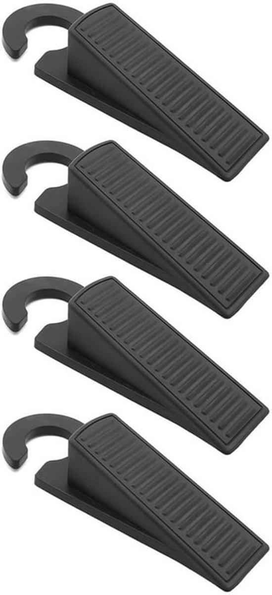 Deurstopper Zwart - 4 Stuks - Wigvormig Ontwerp - Muurbescherming - Geluidsdemping - Robuust Rubber - Afmetingen 12,6 x 4,4 x 2,8 cm - Deurstoppers