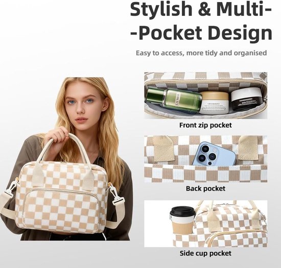 Geïsoleerde Koeltas - 12L - Lunchtas Dames - Ribfluwelen Koeltasje - met Bloemen Print - Lekvrij met Schouderriem - 29x17x23cm - voor Lunchbox & Drinkfles op Werk, Picknick & Kantoor - Bloemen — afbeelding 5