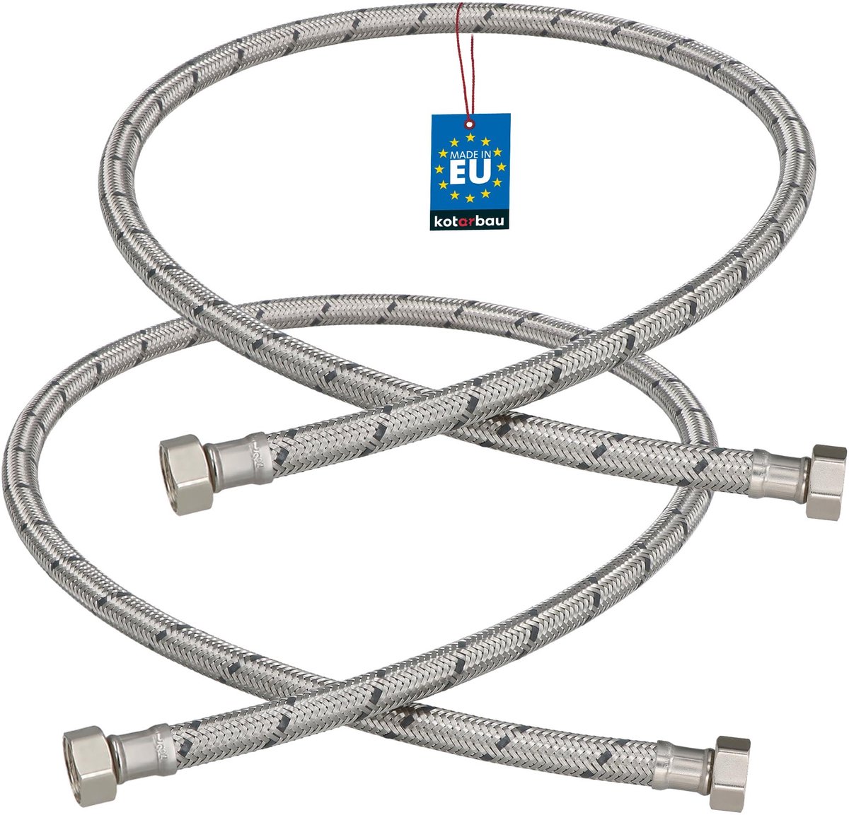 KOTARBAU® 2 Stuks - Flexibele Aansluitslang 3/8" x 3/8" - Flexibele Kraanslang 100 cm - Sanitaire Aansluitslang - Flexibele Verbindingsslang - Aansluitslang Armatuur - met Roestvrijstalen Vlechtwerk