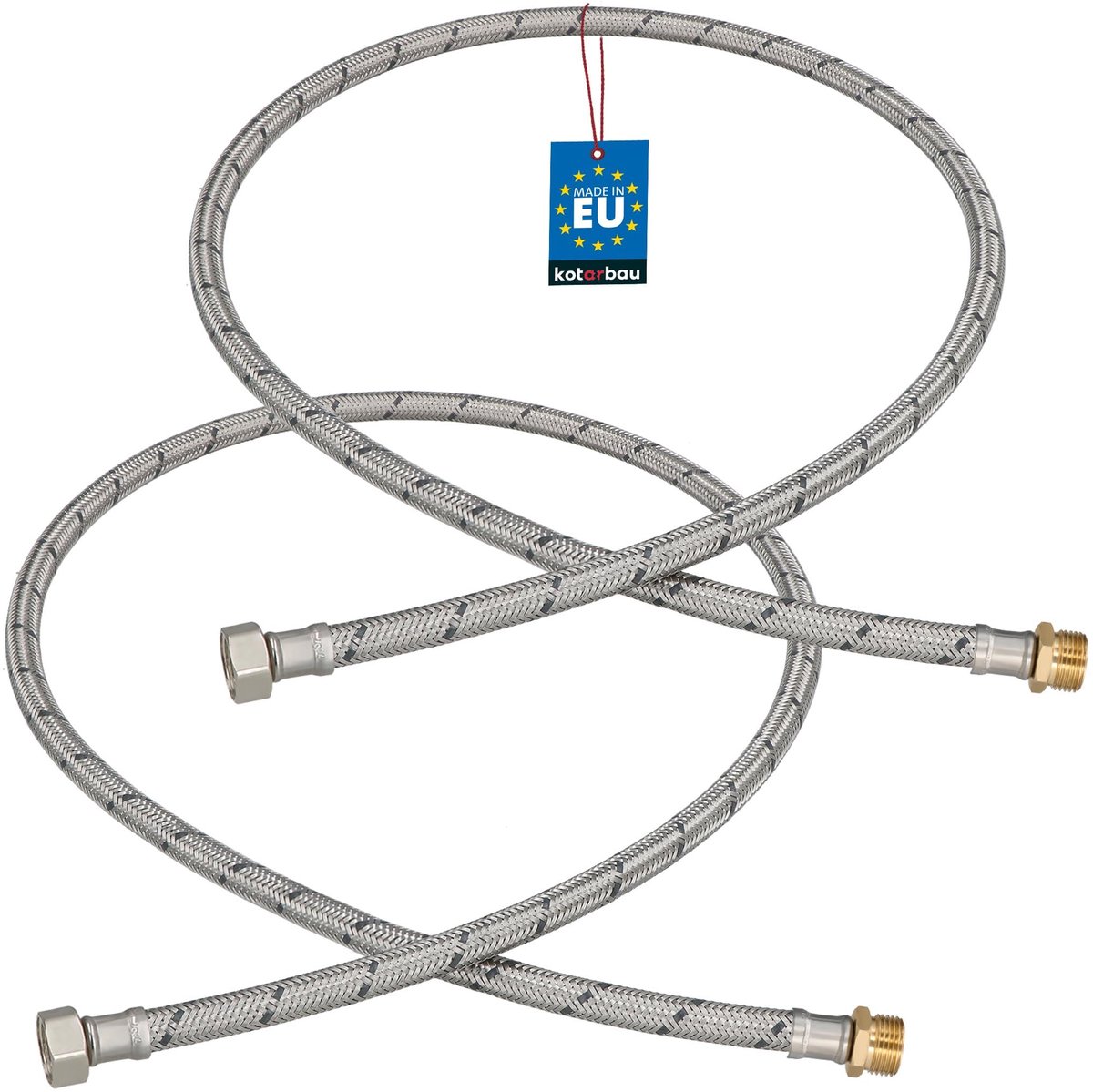 KOTARBAU® 2 Stuks - Flexibele Aansluitslang 3/8"x3/8" - Sanitaire Aansluitslang 120 cm - Flexibele Kraanslang - Buitendraad x Binnendraad - Aansluitslang Armatuur - Gevlochten Roestvrijstalen Aansluitslang