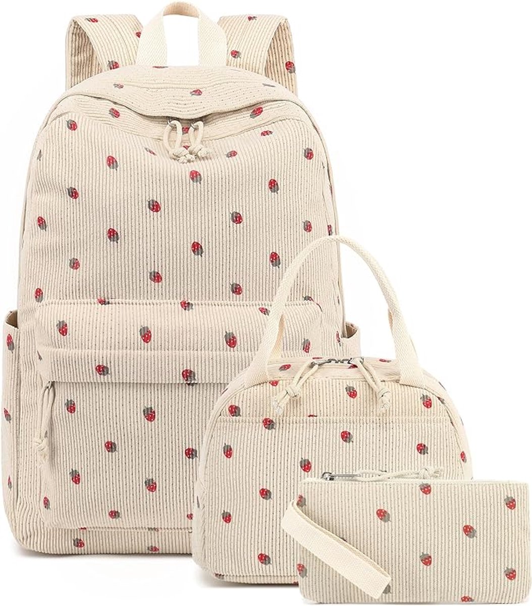 Rugzakset - Aardbei Schoolrugzakset - 3-in-1 met Lunchtas en Pennenetui - Voor Meisjes - Roze