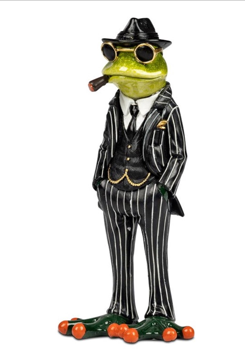 Kikker - Baasje - Opkikker - Maffia - Groen - zwart - Beeld - 17x7.5x5cm - Keramiek