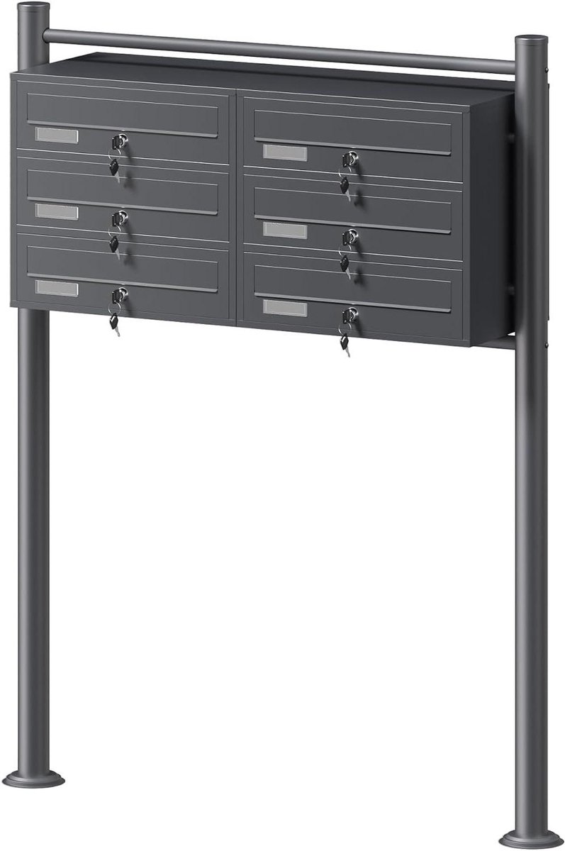 Brievenbussysteem 6 Bussen - Postkast Systeem - Veilige Postopslag - Gegavaniseerd Staal Poedercoating - 94.5 x 27 x 120 cm
