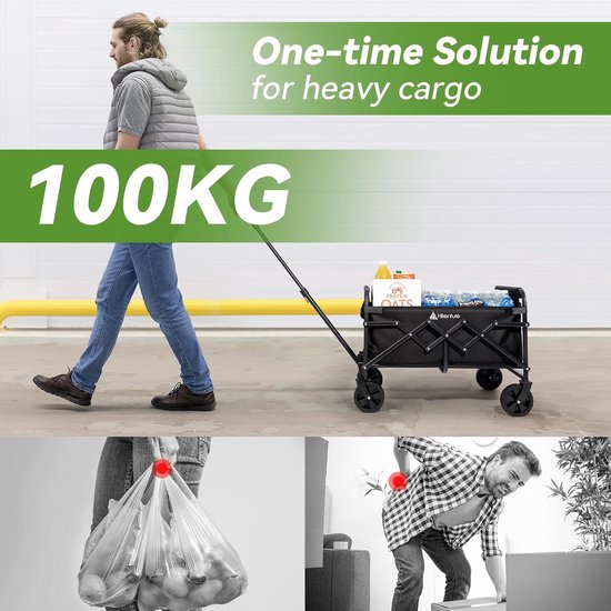 Opvouwbare Transportwagen - Bolderkar Outdoor - Spullen Vervoeren - 100 kg Draagkracht - 65 Liter - Grijs — afbeelding 5