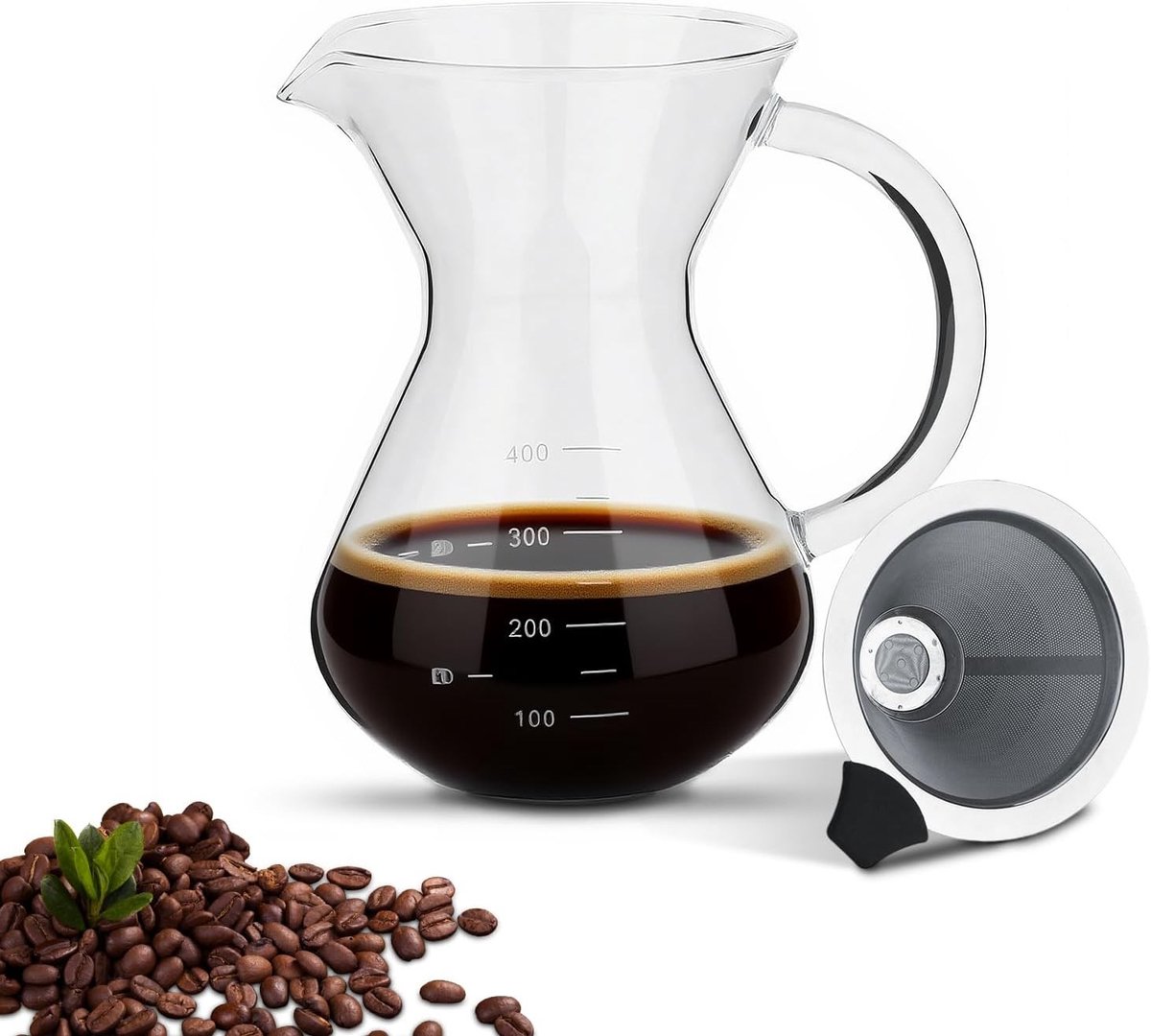 Handmatige koffiezetter voor filterkoffie, glazen druppel koffiezetter met schaal, ideaal voor thuis en op kantoor