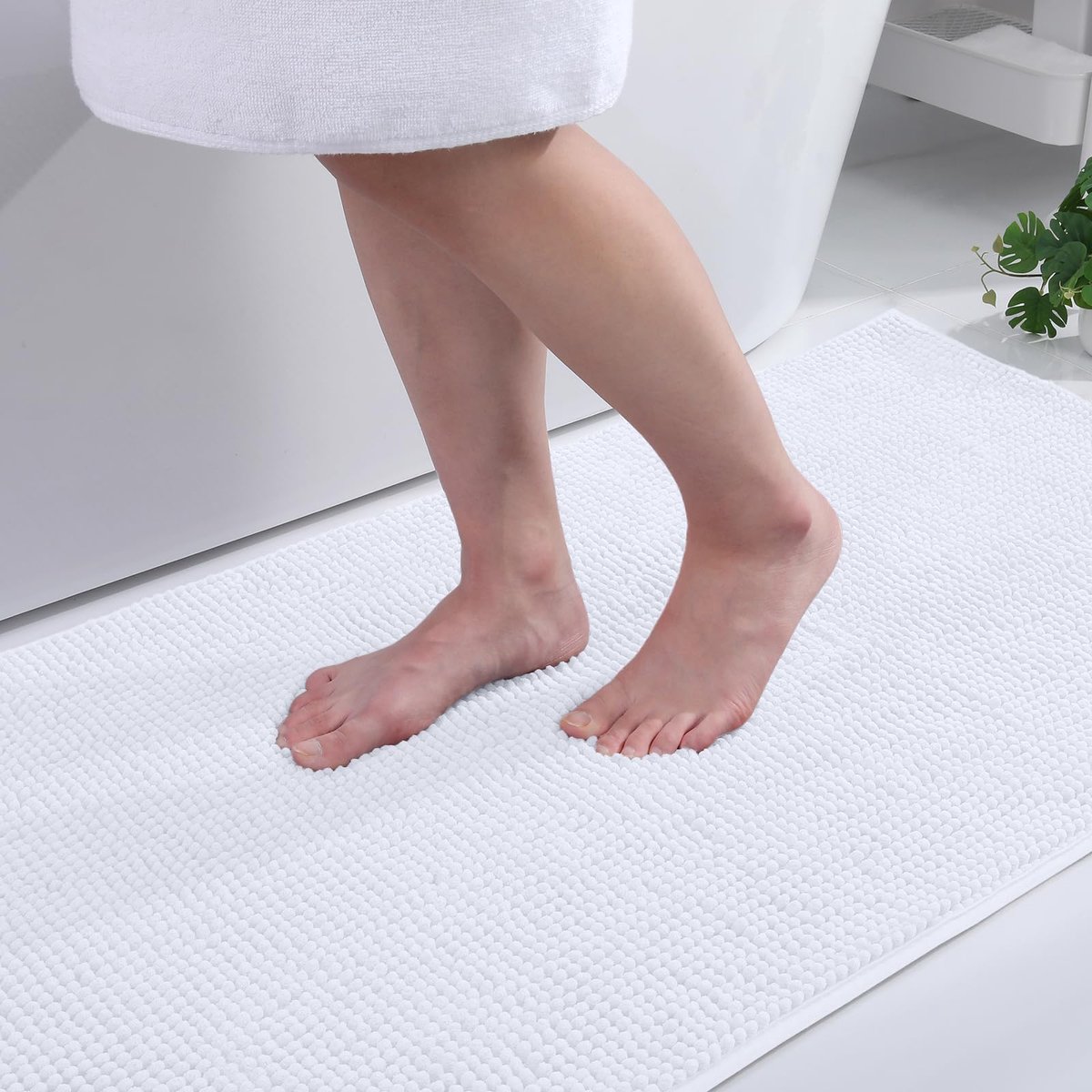 Olanly Badmat Antislip – Set Van 3 – Chenille Douchemat – Badmat Badkamer – Vloermat – Wit – 50X80cm