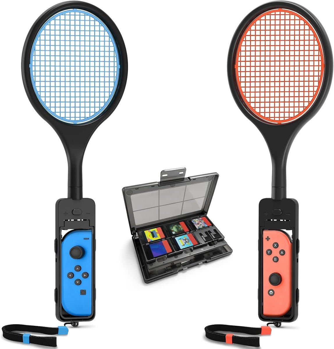 Set van 2 Tennisrackets voor Nintendo Switch Joy-Con, Perfect voor Mario Tennis en Switch Sports, Inclusief 12-in-1 Kaartetui en Grip voor Optimale Spelervaring