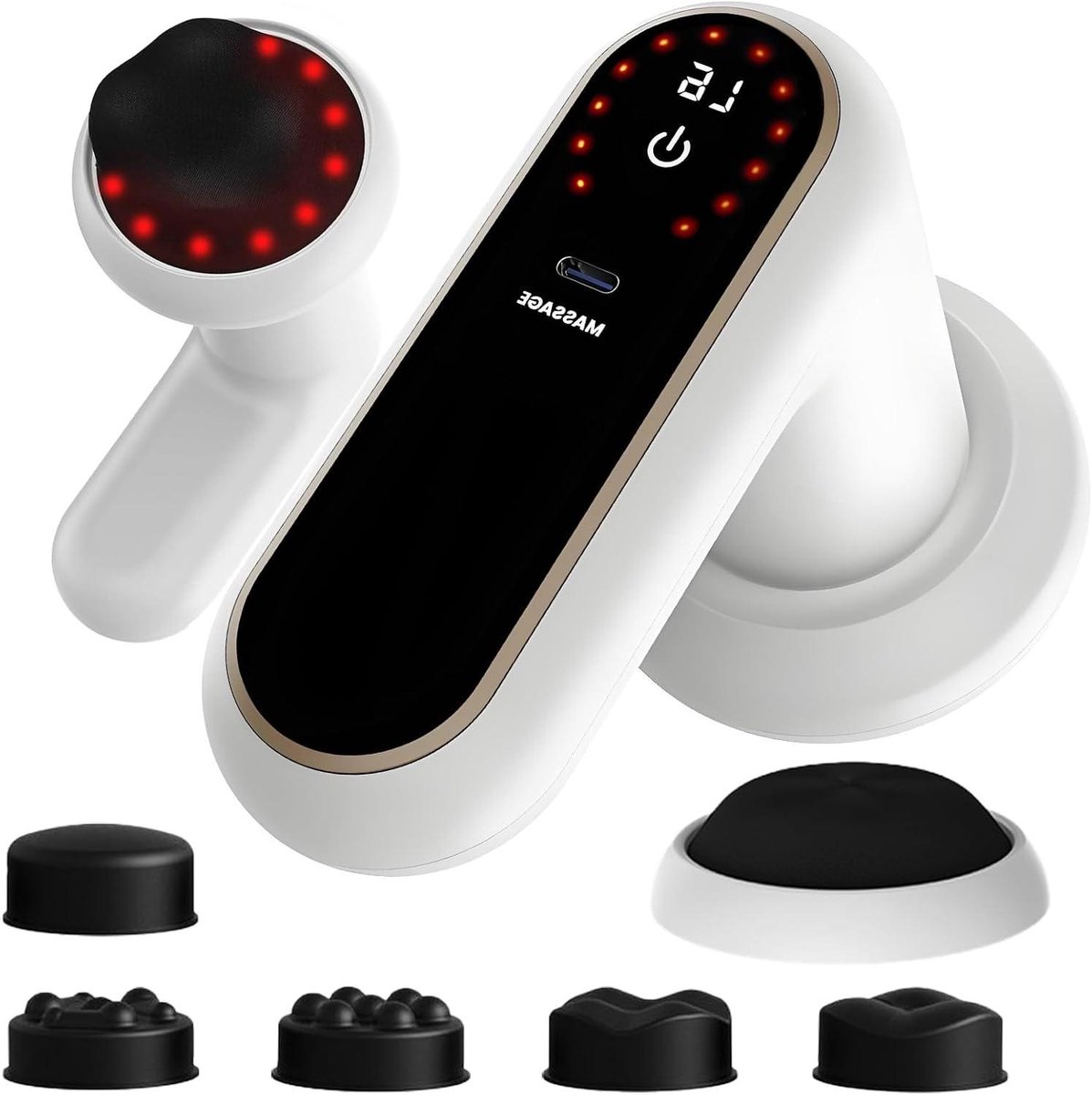 Anti-Cellulite Massager - Lymfedrainage Apparaat - Ontspanning Lichaam - 6 Niveaus 3 Modi - 5 Massagekoppen - Wit
