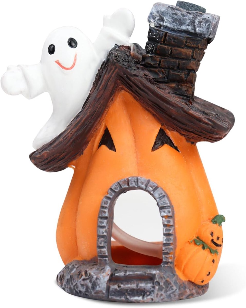 SnelShoppen - Aquarium Decoratie Halloweenthema Pompoenhuis - Houtachtige Ornamenten voor Vis- en Garnalenbak - Onderwater Schuilplek - Vrolijke Kleur