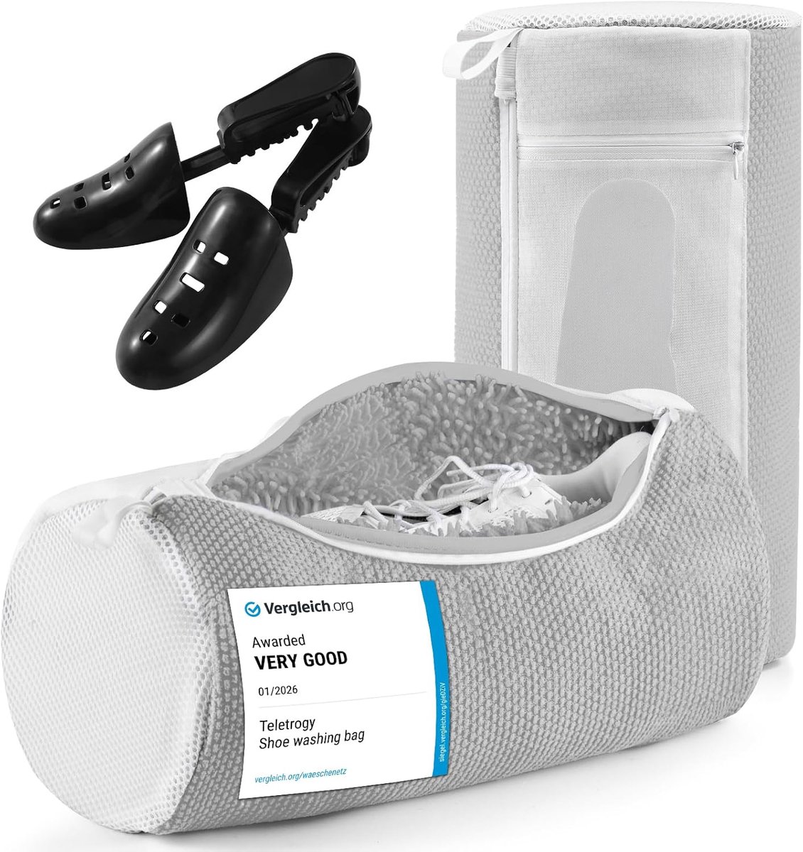 SnelShoppen - Teletrogy 3-in-1 Waszak voor Schoenen 2 Stuks, Grijs - Chenille Vezels, Verborgen Rits, Perfect voor Wasmachine, Diep Reinigend, Schoenw