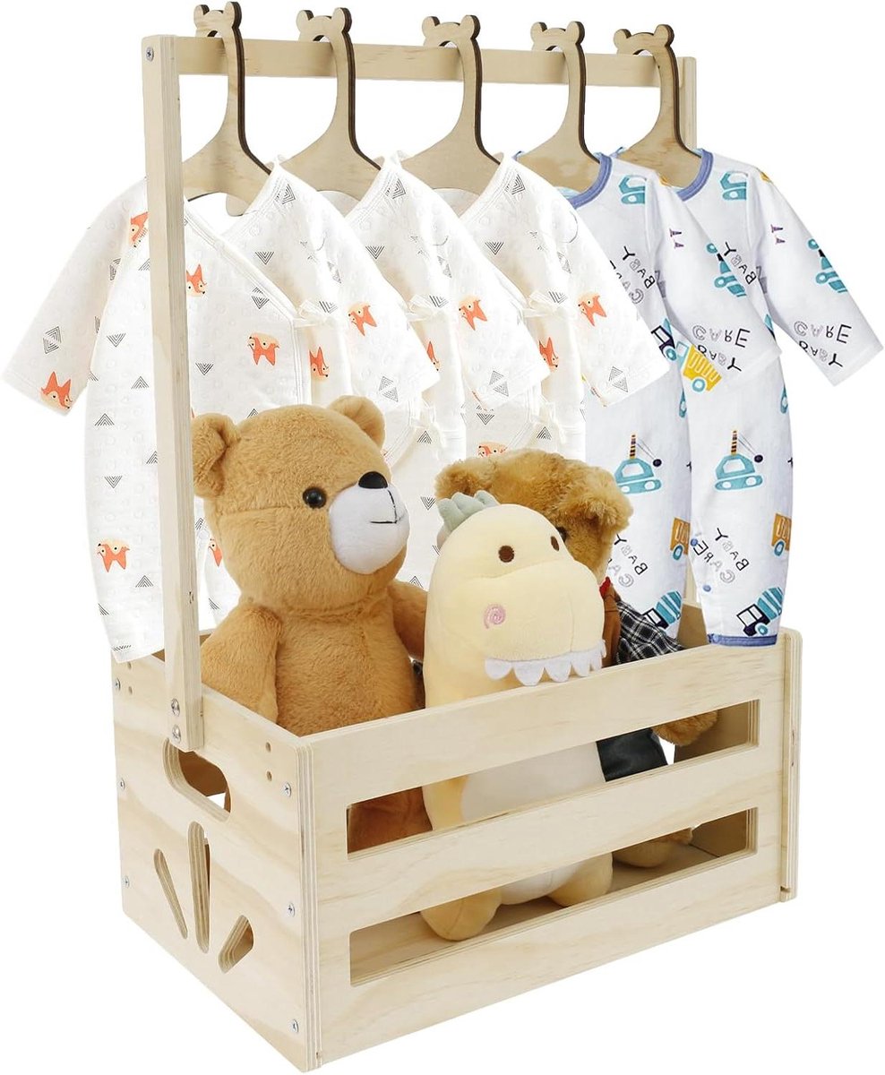 Babymand Houten Handvat - Opbergmand Babykamer - Baby Spullen Opbergen - Decoratieve Uitgesneden Patronen