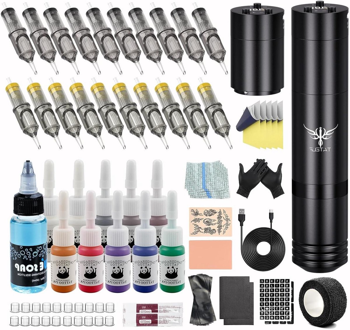 Draadloze Tattoo Pen - Roterende Pen - Huidkunst Maken - Lichtgewicht Aluminium - 2 Batterijen - Zwart