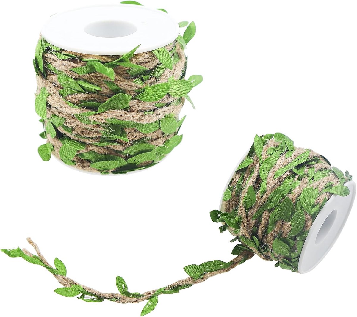 SnelShoppen - 2 Rollen Jute Touw met Bladeren, Jute Touw met Kunststof Blad 10m Klimopblad Wijnstok Decoratie voor Bruiloft DIY Thuisfeest Tuin Decora